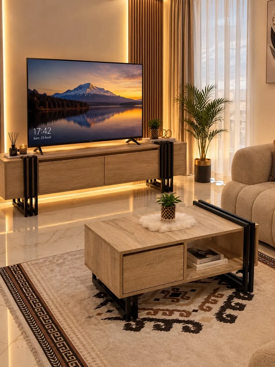 Kit Luxury | طاولة تلفاز وطاولة صالون - 5